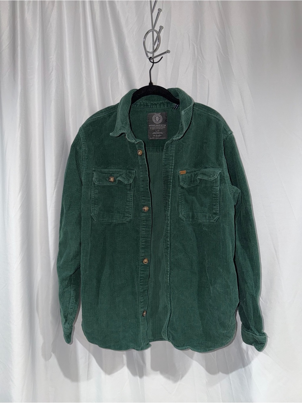 Buffalo David Bitton Shacket Green Corduroy Shirt Jacket Long Sleeve Ribbed